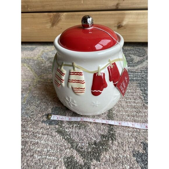Hallmark "Mittens & Snowflakes" Pattern Holiday Cookie /Snack Jar Collec… - Picture 1 of 7